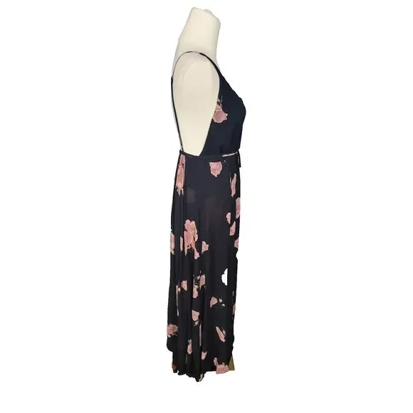 Reformation Dress Size 2 Callalily Gown Wrap Floral Layered Flowy Black Pink - Picture 10 of 17